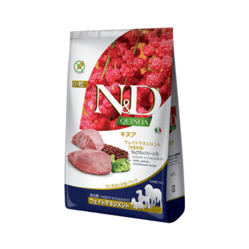 N&Dキヌア ウェイトマネジメント ラム(ブロッコリー入り)成犬用の原材料
